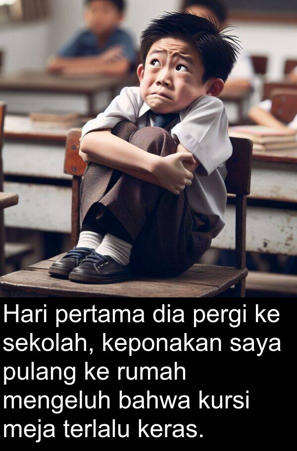 mengeluh: Hari pertama dia pergi ke sekolah, keponakan saya pulang ke rumah mengeluh bahwa kursi meja terlalu keras.