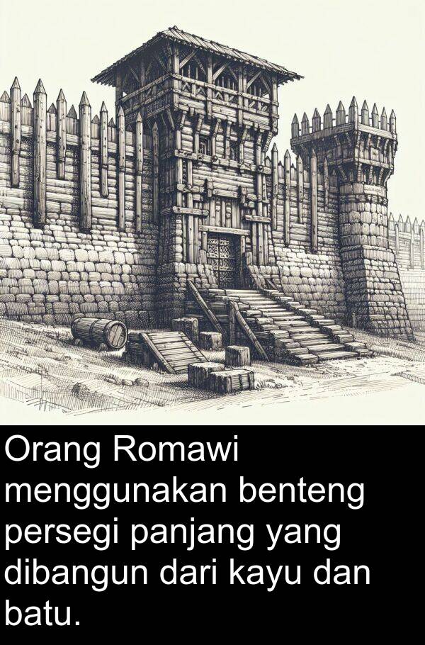 panjang: Orang Romawi menggunakan benteng persegi panjang yang dibangun dari kayu dan batu.
