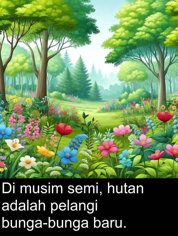 hutan: Di musim semi, hutan adalah pelangi bunga-bunga baru.