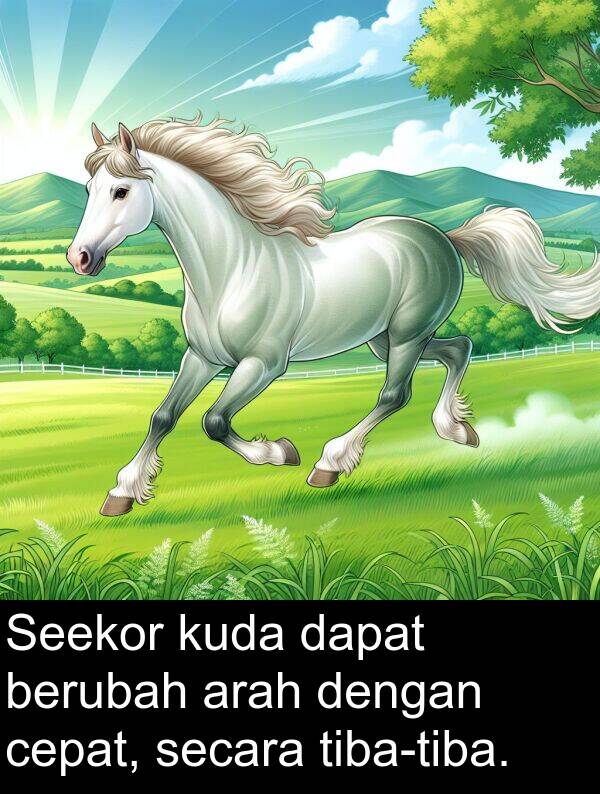 secara: Seekor kuda dapat berubah arah dengan cepat, secara tiba-tiba.