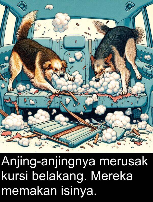 memakan: Anjing-anjingnya merusak kursi belakang. Mereka memakan isinya.