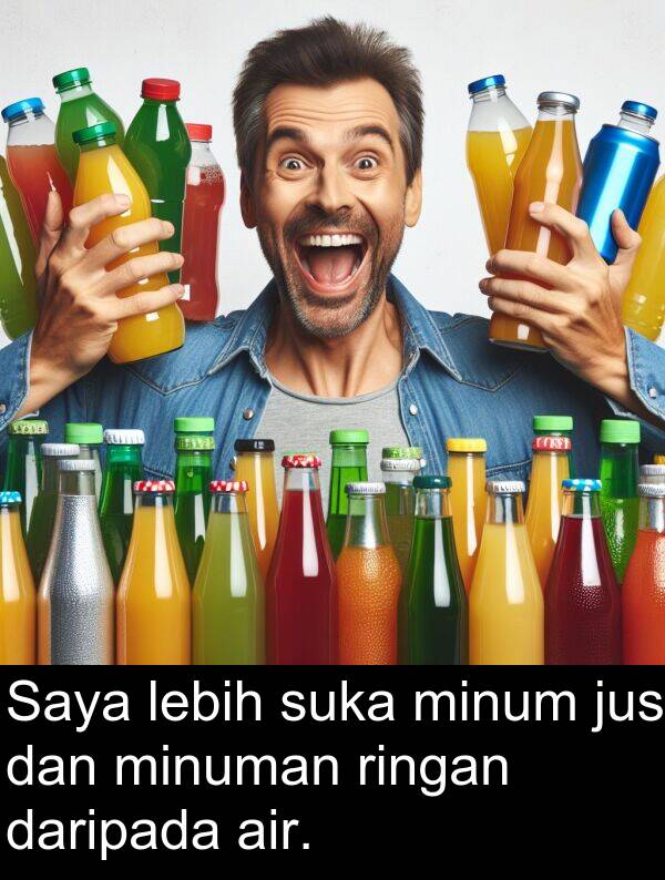ringan: Saya lebih suka minum jus dan minuman ringan daripada air.