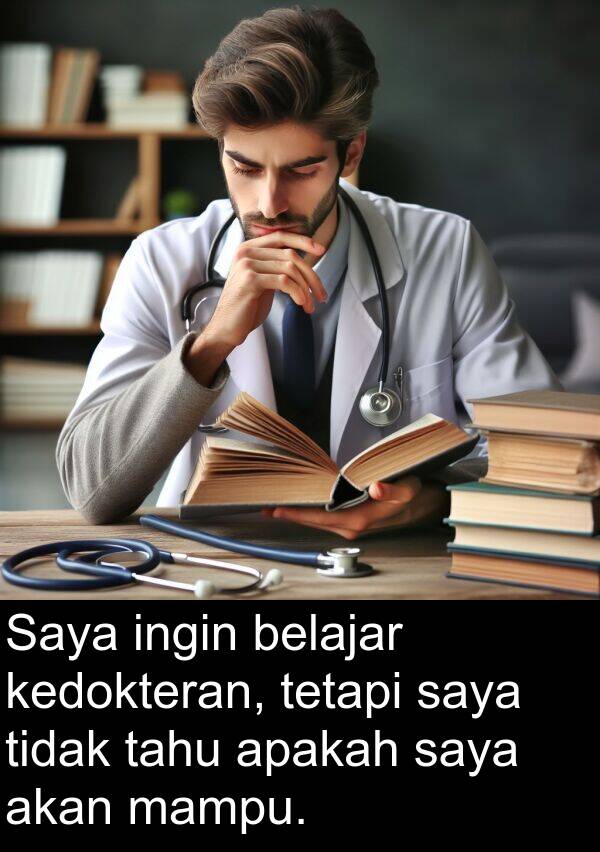 mampu: Saya ingin belajar kedokteran, tetapi saya tidak tahu apakah saya akan mampu.