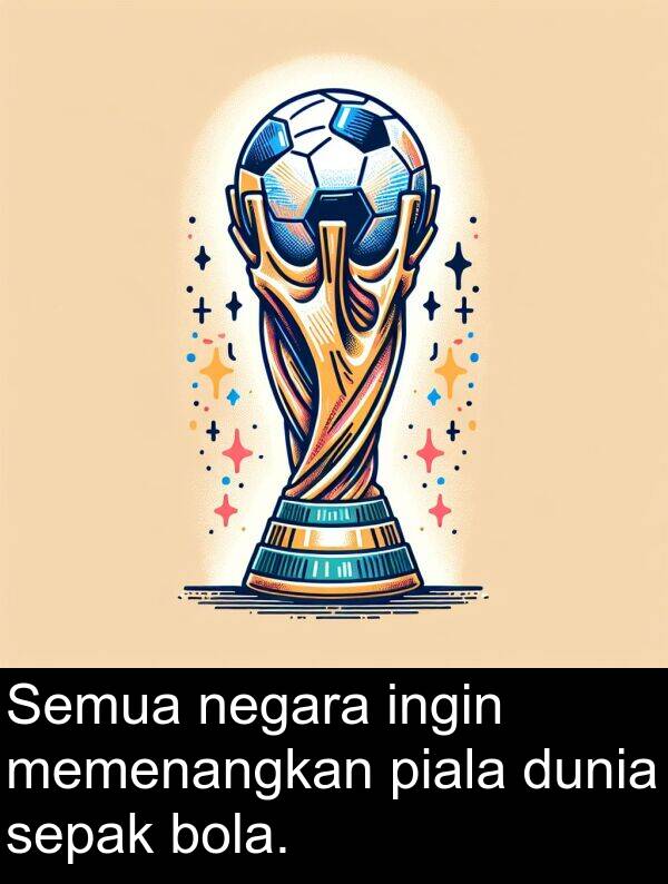 sepak: Semua negara ingin memenangkan piala dunia sepak bola.