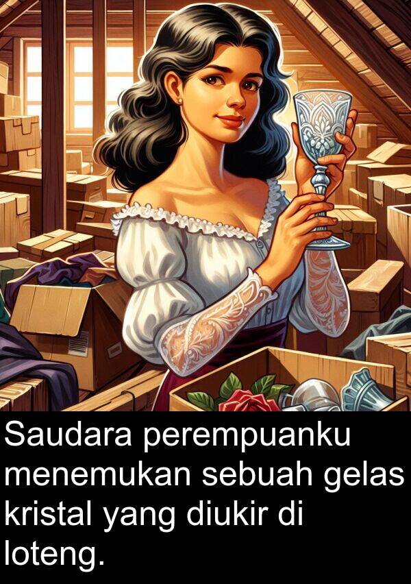 loteng: Saudara perempuanku menemukan sebuah gelas kristal yang diukir di loteng.