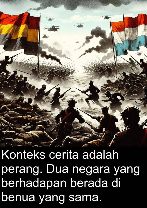 sama: Konteks cerita adalah perang. Dua negara yang berhadapan berada di benua yang sama.