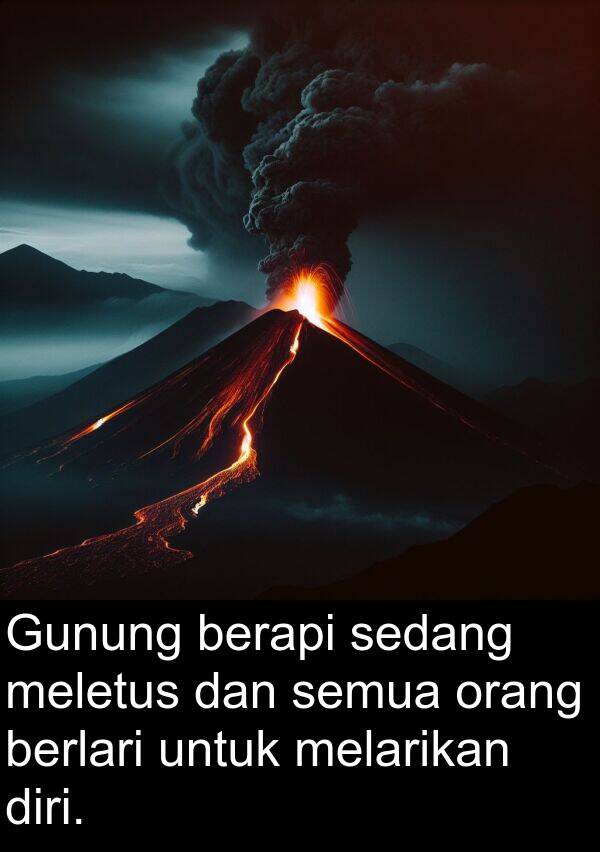 sedang: Gunung berapi sedang meletus dan semua orang berlari untuk melarikan diri.