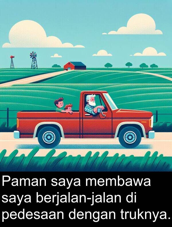 pedesaan: Paman saya membawa saya berjalan-jalan di pedesaan dengan truknya.