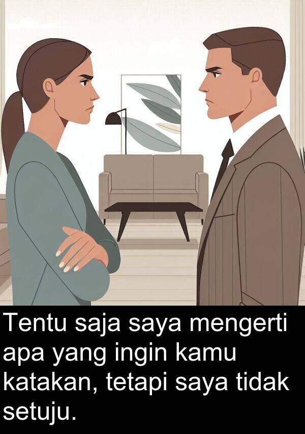 saja: Tentu saja saya mengerti apa yang ingin kamu katakan, tetapi saya tidak setuju.