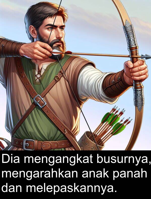 melepaskannya: Dia mengangkat busurnya, mengarahkan anak panah dan melepaskannya.