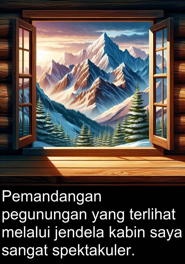 kabin: Pemandangan pegunungan yang terlihat melalui jendela kabin saya sangat spektakuler.