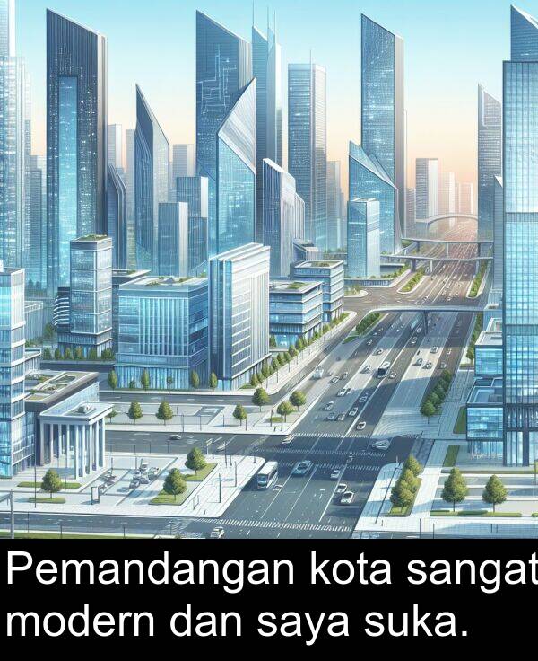 saya: Pemandangan kota sangat modern dan saya suka.