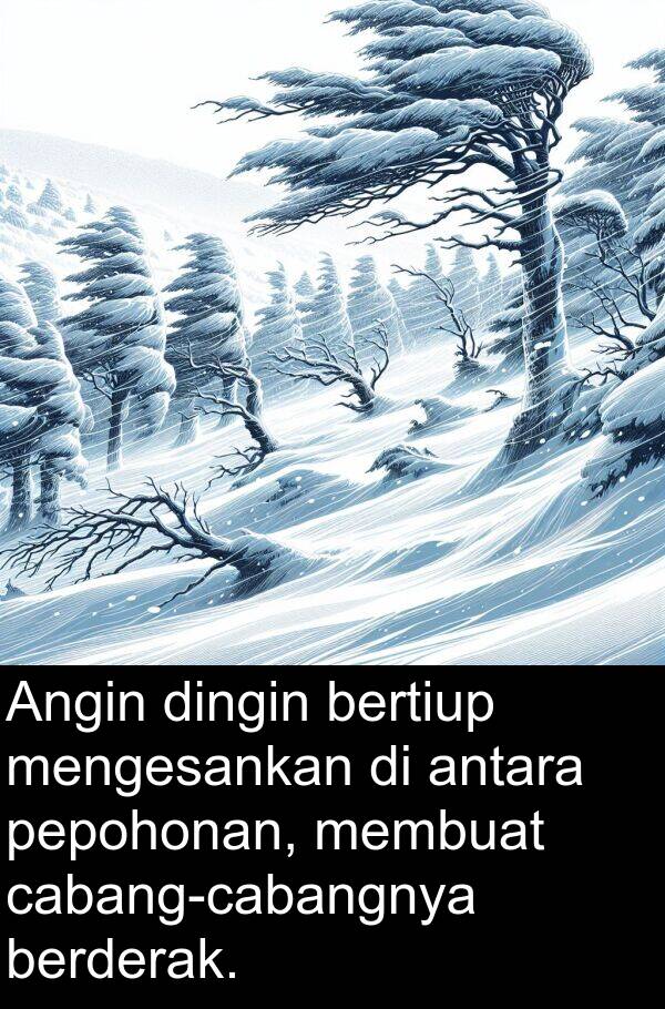 berderak: Angin dingin bertiup mengesankan di antara pepohonan, membuat cabang-cabangnya berderak.