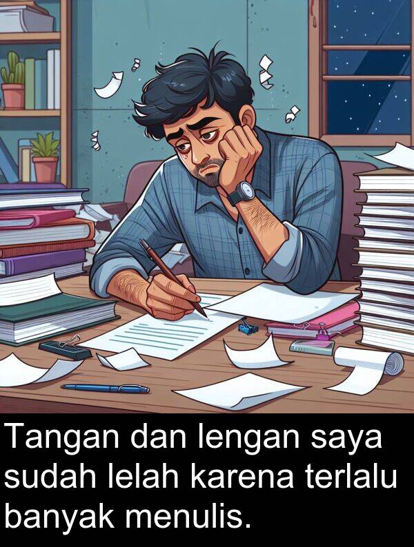 lengan: Tangan dan lengan saya sudah lelah karena terlalu banyak menulis.