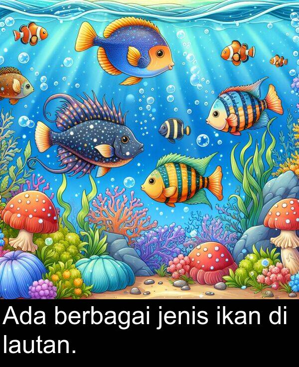 jenis: Ada berbagai jenis ikan di lautan.