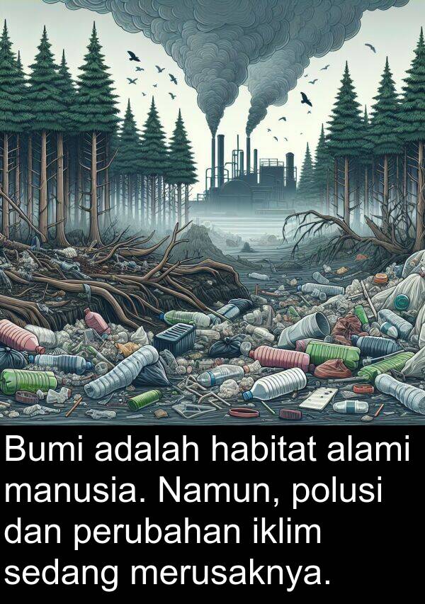 sedang: Bumi adalah habitat alami manusia. Namun, polusi dan perubahan iklim sedang merusaknya.