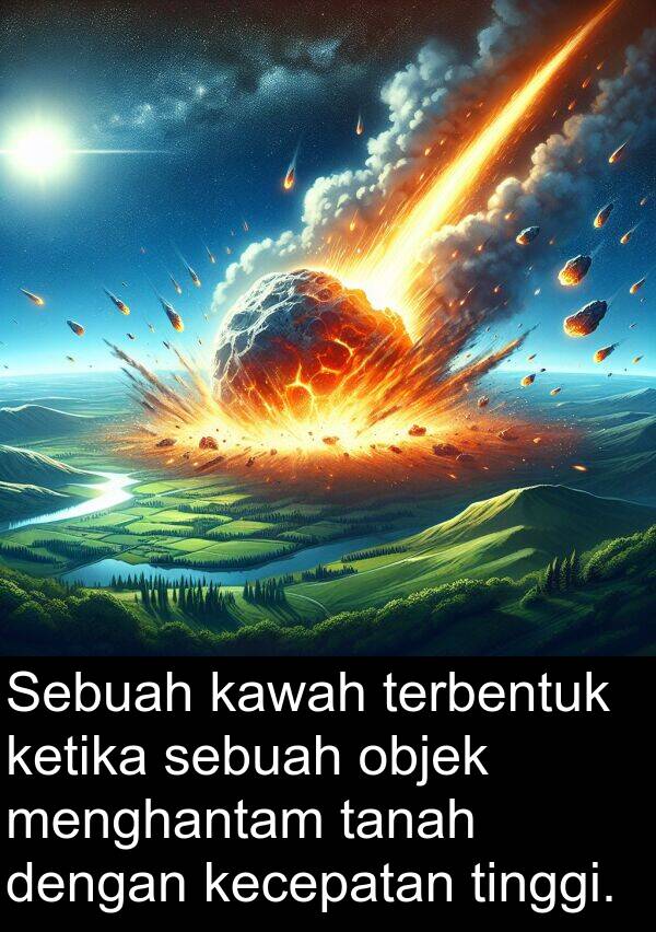 objek: Sebuah kawah terbentuk ketika sebuah objek menghantam tanah dengan kecepatan tinggi.