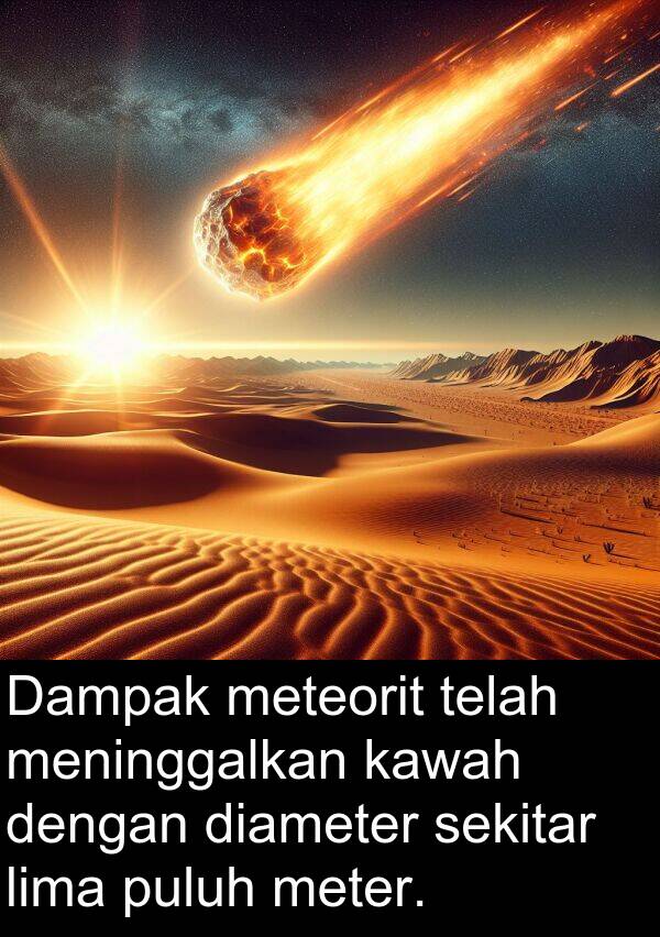 sekitar: Dampak meteorit telah meninggalkan kawah dengan diameter sekitar lima puluh meter.