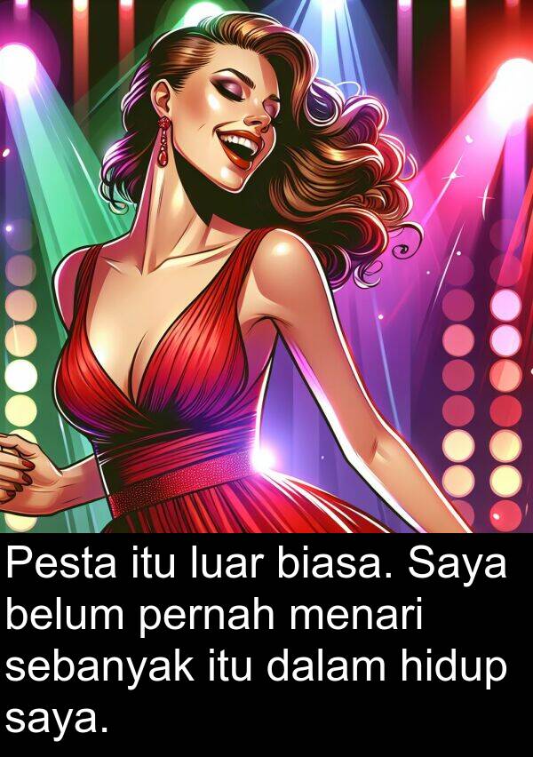 sebanyak: Pesta itu luar biasa. Saya belum pernah menari sebanyak itu dalam hidup saya.