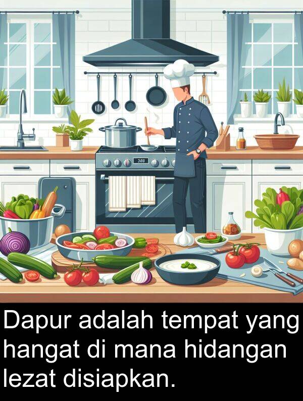 lezat: Dapur adalah tempat yang hangat di mana hidangan lezat disiapkan.