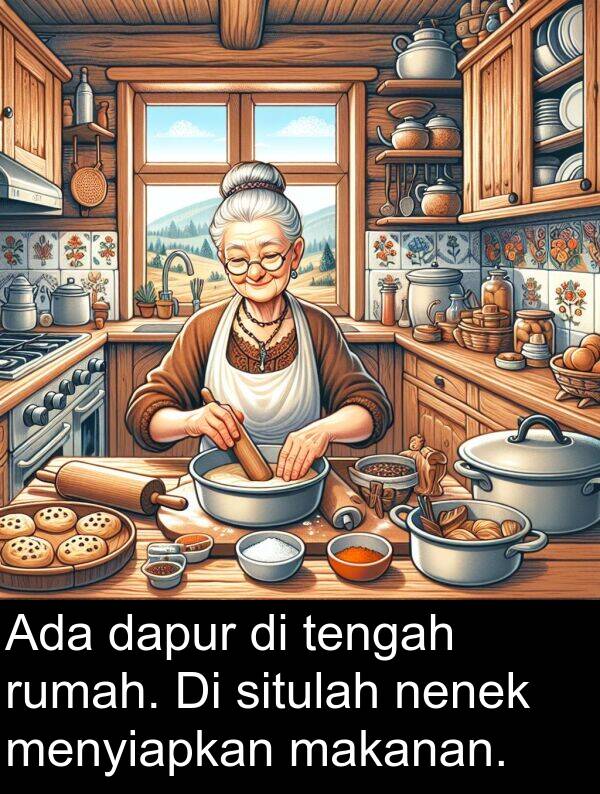 nenek: Ada dapur di tengah rumah. Di situlah nenek menyiapkan makanan.