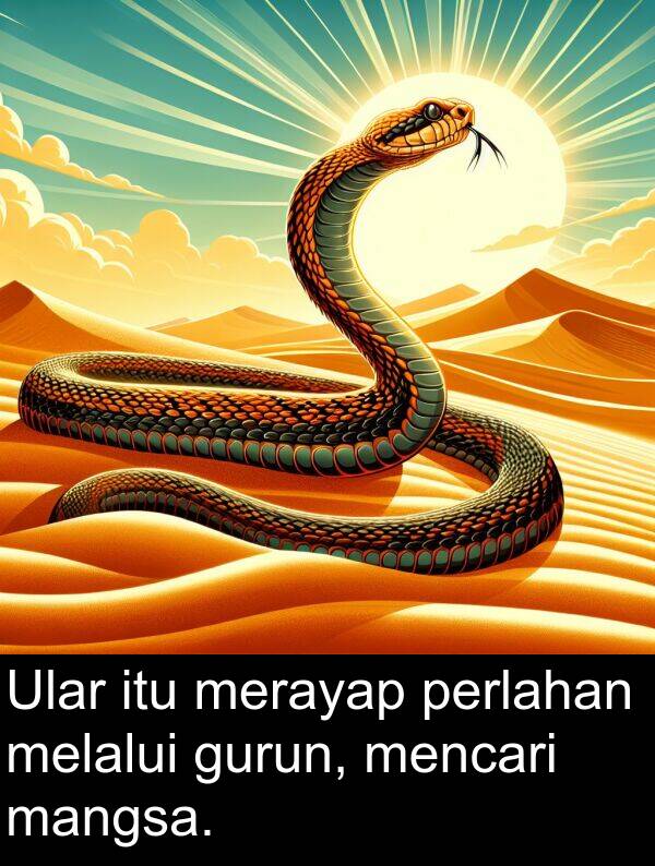 mangsa: Ular itu merayap perlahan melalui gurun, mencari mangsa.
