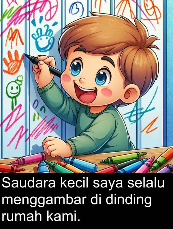 rumah: Saudara kecil saya selalu menggambar di dinding rumah kami.