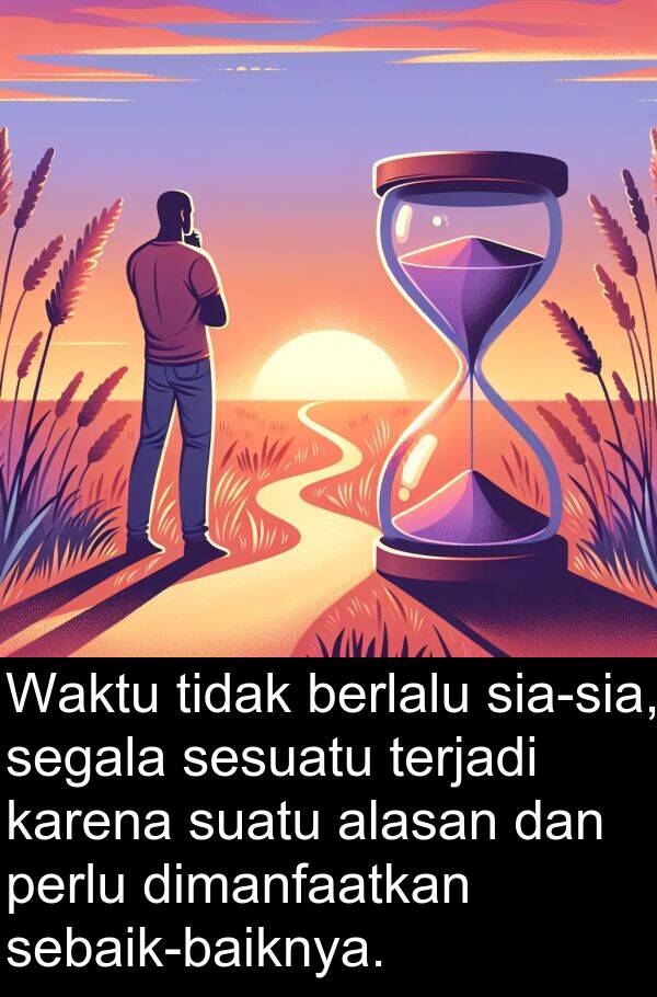terjadi: Waktu tidak berlalu sia-sia, segala sesuatu terjadi karena suatu alasan dan perlu dimanfaatkan sebaik-baiknya.