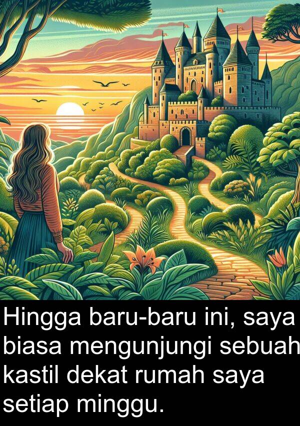 minggu: Hingga baru-baru ini, saya biasa mengunjungi sebuah kastil dekat rumah saya setiap minggu.