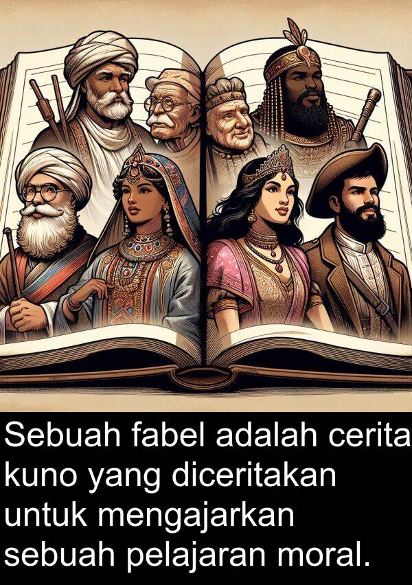 pelajaran: Sebuah fabel adalah cerita kuno yang diceritakan untuk mengajarkan sebuah pelajaran moral.