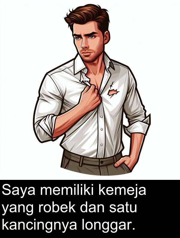 longgar: Saya memiliki kemeja yang robek dan satu kancingnya longgar.