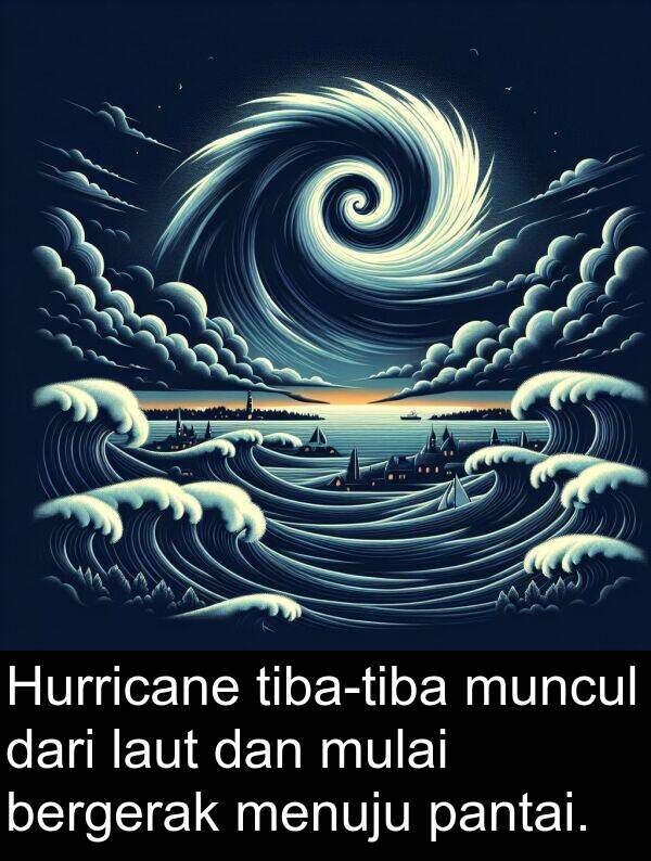 pantai: Hurricane tiba-tiba muncul dari laut dan mulai bergerak menuju pantai.