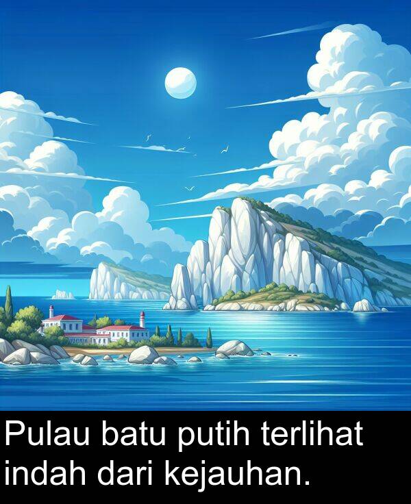 terlihat: Pulau batu putih terlihat indah dari kejauhan.