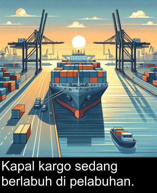 sedang: Kapal kargo sedang berlabuh di pelabuhan.