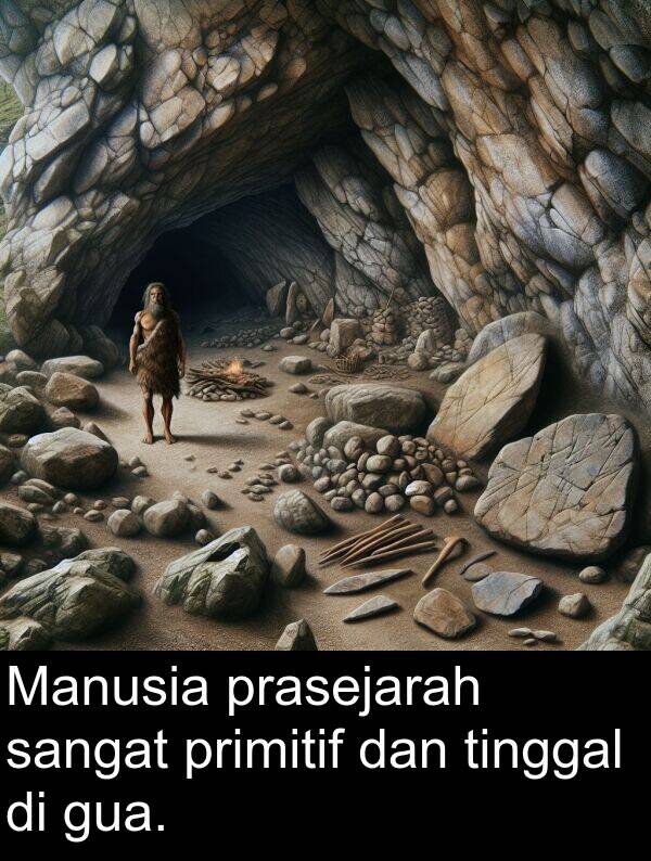 tinggal: Manusia prasejarah sangat primitif dan tinggal di gua.