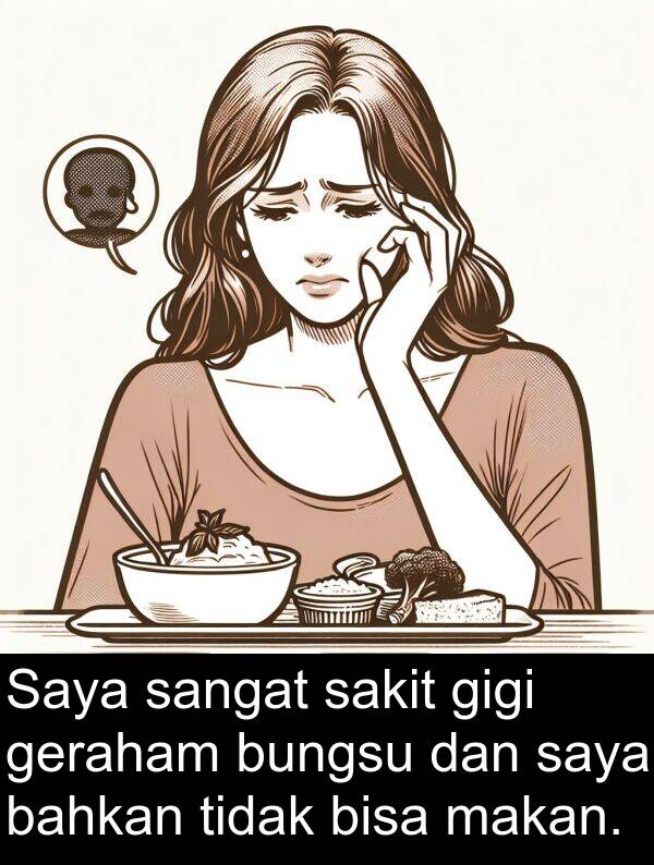 makan: Saya sangat sakit gigi geraham bungsu dan saya bahkan tidak bisa makan.
