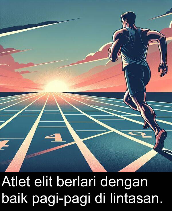 lintasan: Atlet elit berlari dengan baik pagi-pagi di lintasan.