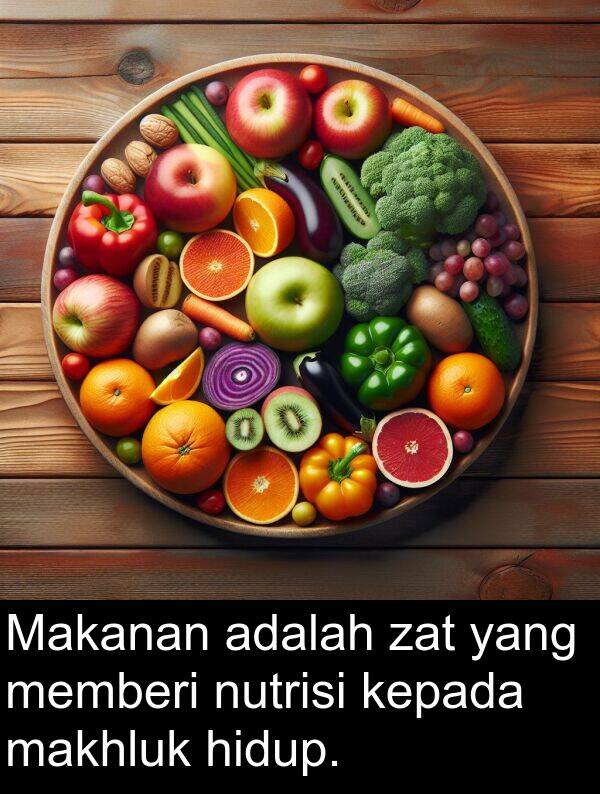 nutrisi: Makanan adalah zat yang memberi nutrisi kepada makhluk hidup.
