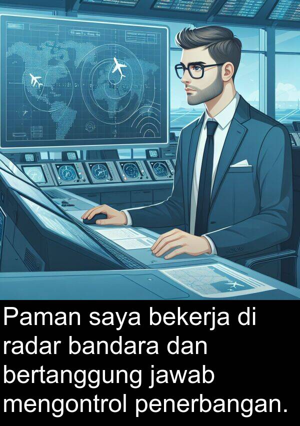 mengontrol: Paman saya bekerja di radar bandara dan bertanggung jawab mengontrol penerbangan.