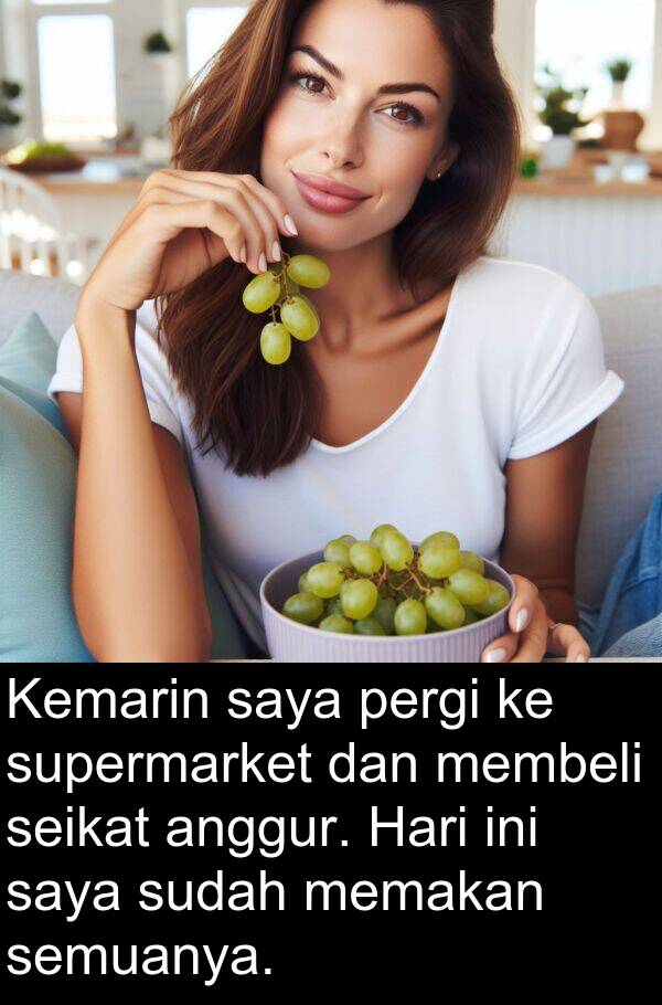 seikat: Kemarin saya pergi ke supermarket dan membeli seikat anggur. Hari ini saya sudah memakan semuanya.