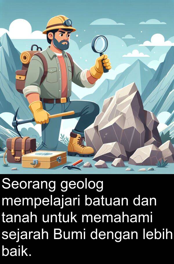 memahami: Seorang geolog mempelajari batuan dan tanah untuk memahami sejarah Bumi dengan lebih baik.