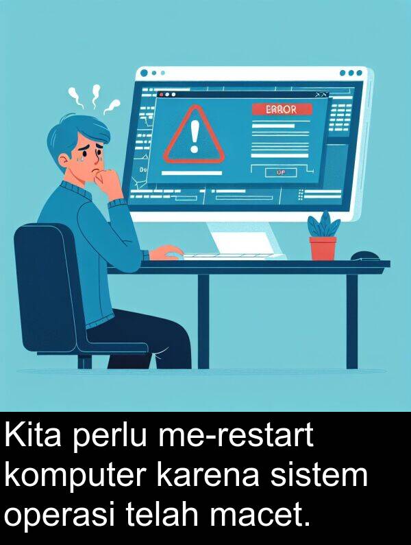 macet: Kita perlu me-restart komputer karena sistem operasi telah macet.