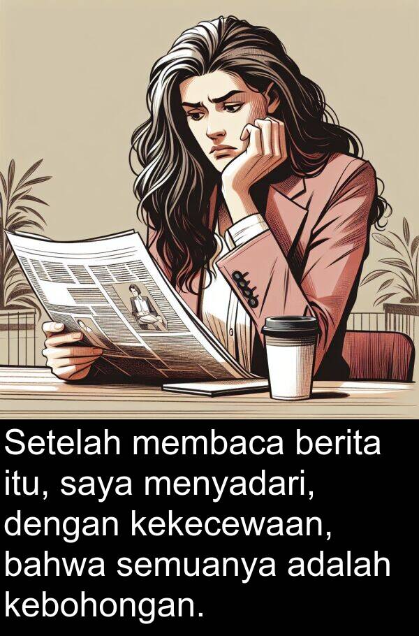 membaca: Setelah membaca berita itu, saya menyadari, dengan kekecewaan, bahwa semuanya adalah kebohongan.