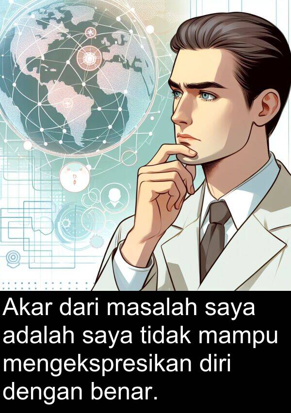 mampu: Akar dari masalah saya adalah saya tidak mampu mengekspresikan diri dengan benar.