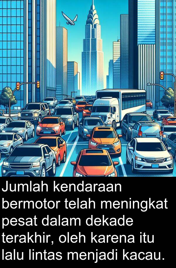 terakhir: Jumlah kendaraan bermotor telah meningkat pesat dalam dekade terakhir, oleh karena itu lalu lintas menjadi kacau.