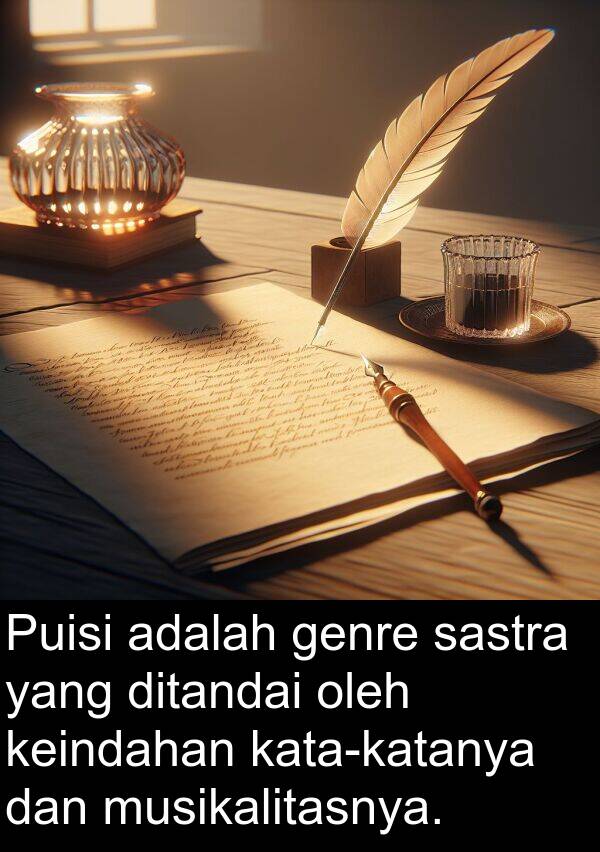 sastra: Puisi adalah genre sastra yang ditandai oleh keindahan kata-katanya dan musikalitasnya.