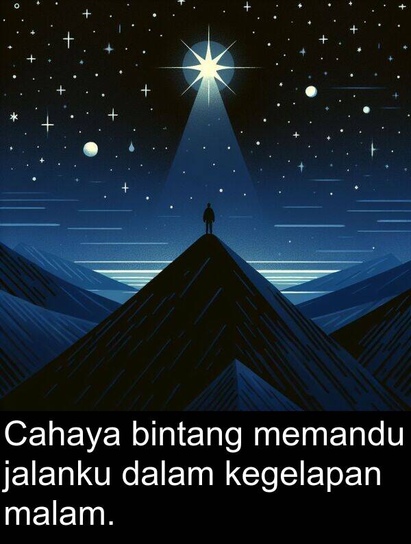 jalanku: Cahaya bintang memandu jalanku dalam kegelapan malam.