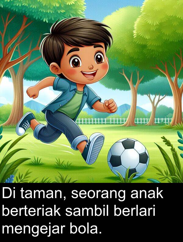sambil: Di taman, seorang anak berteriak sambil berlari mengejar bola.