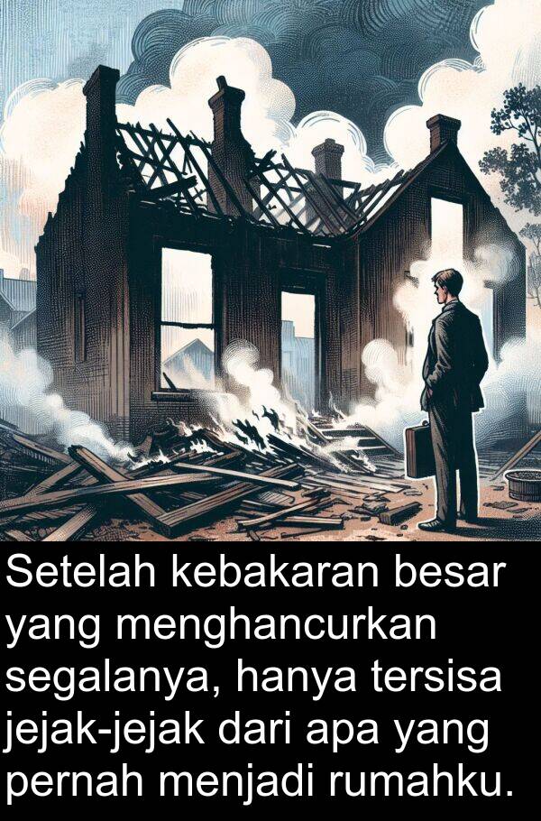 segalanya: Setelah kebakaran besar yang menghancurkan segalanya, hanya tersisa jejak-jejak dari apa yang pernah menjadi rumahku.