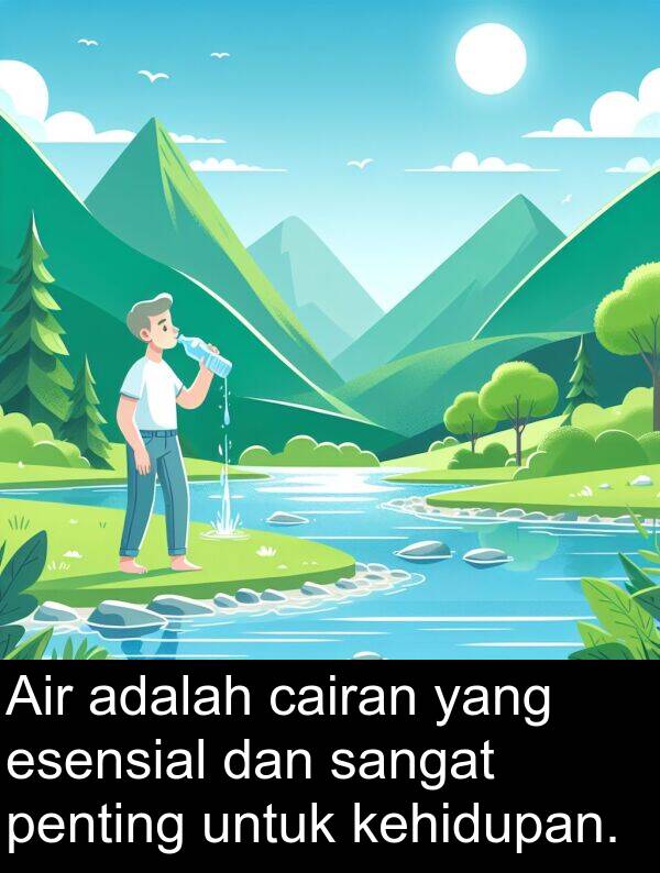 cairan: Air adalah cairan yang esensial dan sangat penting untuk kehidupan.